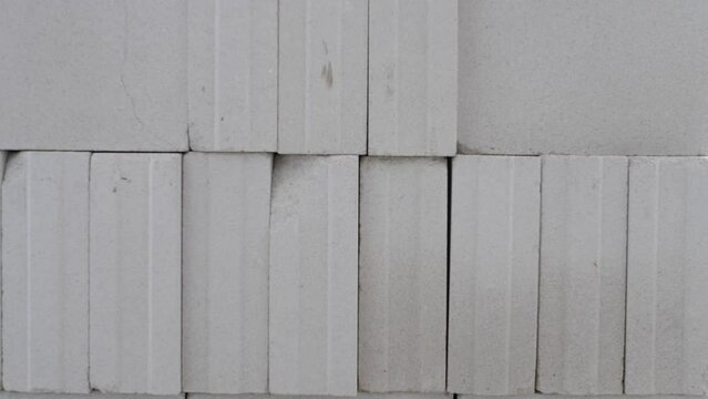Close up view of a stack of silicate bricks