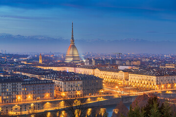 Fototapeta na wymiar Turin, Piedmont, Italy skyline with the Mole Antonelliana