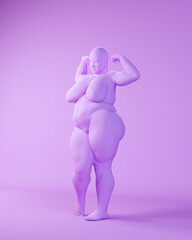 Purple Pink Lavender Woman Body Positive Pose Large Strong 3d illustration render