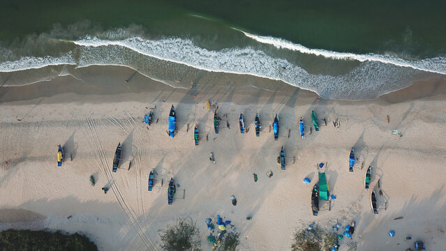 Aerial image of Benaulim beach, South Goa, India