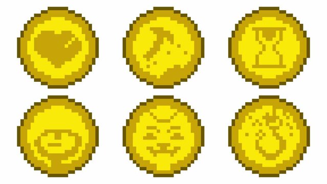 cryptocurrency coin icon set in pixel style