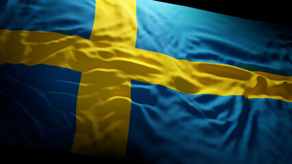 Sweden flag waving in dramatic lighting