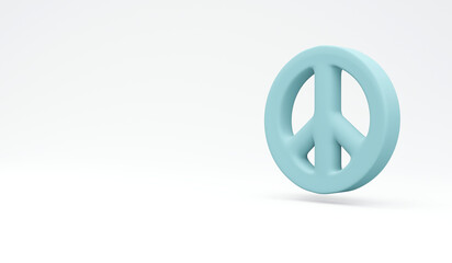 3D Rendering of blue peace sign on white background concept of no war stop fighting. 3D Render illustration cartoon style.