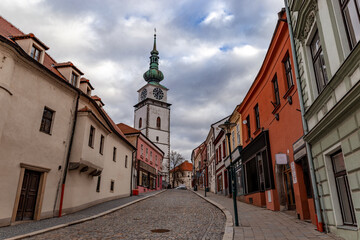 Fototapeta na wymiar City Trebic with St. Martin church, a UNESCO site in Moravia, Czechia.