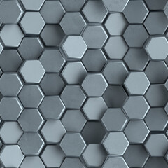 Seamless pattern of gray concrete hexagon cells 3D rendering illustration