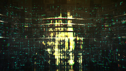 Big data digital code with glitch effect 3D rendering illustration