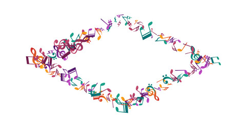 Fototapeta premium Musical notes flying vector pattern. Sound