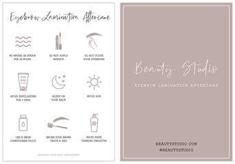 Eyebrow lamination aftercare card instruction