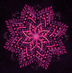 Psychedelic neon pink vibrant grunge mandala ornament
