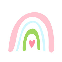Cute cartoon trendy scandinavian rainbow isolated on white background. Ideal for childish nursery goods, clothes, apparel print patterns.