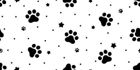 dog paw seamless pattern cat footprint polka dot french bulldog vector puppy kitten pet breed cartoon doodle repeat wallpaper tile background illustration design isolated - obrazy, fototapety, plakaty