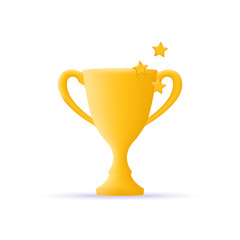 Trophy cup 3d icon. Winner goblet. Prize, award, reward sign. Golden champion symbol isolated on white background. Vector illustration.