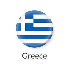 Greece flag 3d icon, circle badge or button. Round Greek national symbol. Vector illustration.
