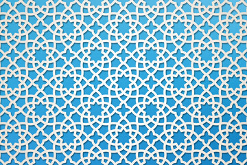 Seamless pattern in islamic traditional style. Blue and white colors.