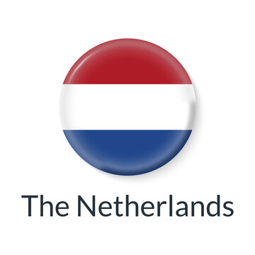 The Netherlands flag 3d icon, circle badge or button. Round Dutch national symbol. Vector illustration.
