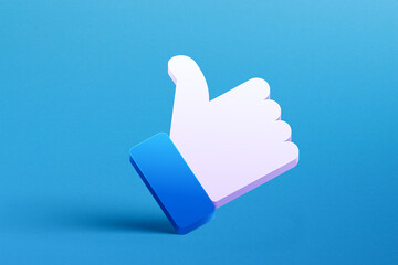 Thumb up like hand symbol design on blue background