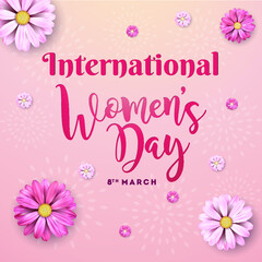 Women's day background with floral decorations. Vector Illustration. 