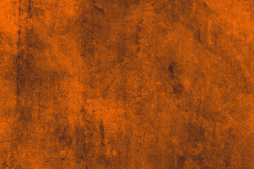Dark orange color abstract grunge textured old cement plaster wall surface for background