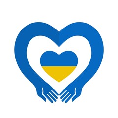 Ukrainian symbol. Hand gesture making heart symbol. Inside is a yellow-blue heart. Colors of the Ukrainian flag. Vector illustration. concept for Ukraine Independence Day, design, declaration of love