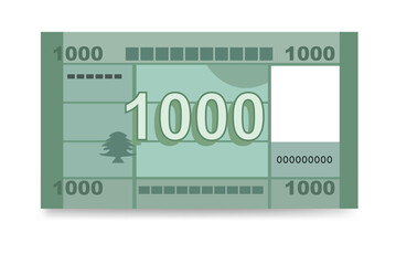 Lebanese Pound Vector Illustration. Lebanon money set bundle banknotes. Paper money 1000 LBP. Flat style. Isolated on white background. Simple minimal design. - obrazy, fototapety, plakaty