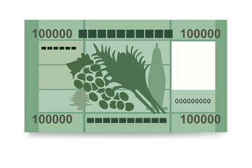 Lebanese Pound Vector Illustration. Lebanon money set bundle banknotes. Paper money 100000 LBP. Flat style. Isolated on white background. Simple minimal design.