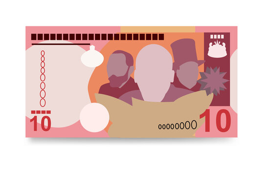 Lesotho Loti Vector Illustration. South Africa money set bundle banknotes. Paper money 10 LSL. Flat style. Isolated on white background. Simple minimal design.