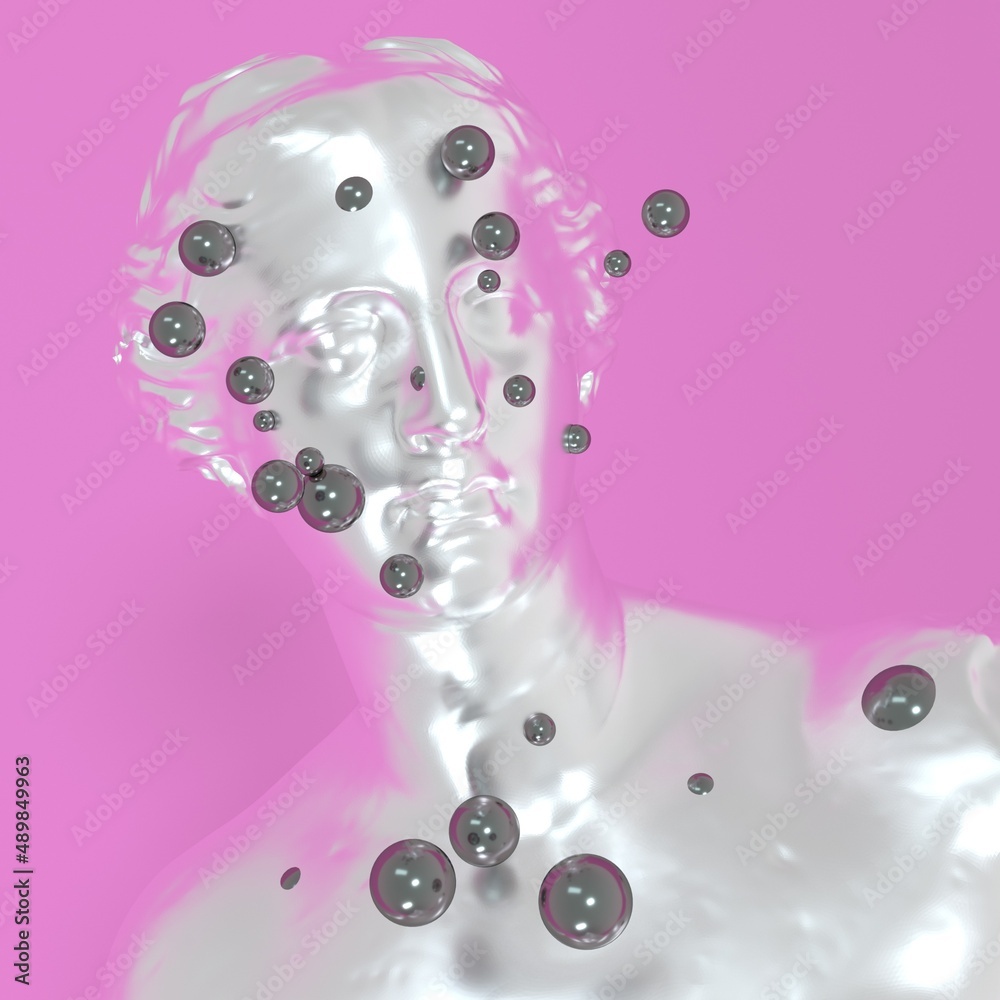 Aufkleber surrealistic 3d illustration of the statue of venus de milo and the spheres around it.