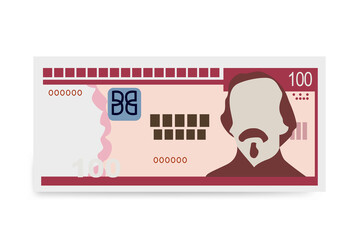 Cuban Peso Vector Illustration. Cuba money set bundle banknotes. Paper money 100 CUP. Flat style. Isolated on white background. Simple minimal design