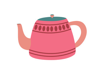 Pink cute teapot, vector flat illustration, isolated, cartoon.