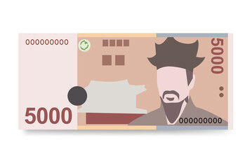 South Korean Won Vector Illustration. South Korea money set bundle banknotes. Paper money 5000 KRW. Flat style. Isolated on white background. Simple minimal design.