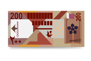 Qatari Rial Vector Illustration. Qatar money set bundle banknotes. Paper money 200 QAR. Flat style. Isolated on white background. Simple minimal design.