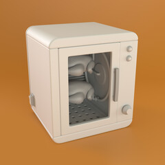 White Rotisserie Chicken Machine in Orange Background, 3d Rendering