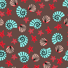Sea Shells Star Fish Vector Seamless Pattern