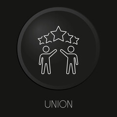 Union minimal vector line icon on 3D button isolated on black background. Premium Vector.