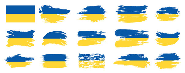 Ukraine flag brush design. Ukraine national flag brush stroke effect on white background vector design set. Ukraine flag vector illustration