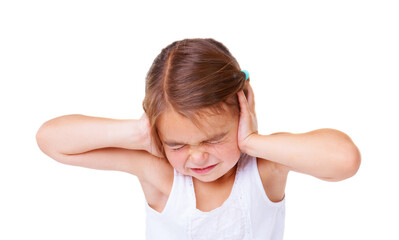 Thats too loud. A little girl covering her ears and closing her eyes.