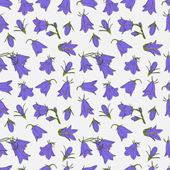 A set of seamless background with bellflowers. Vector graphics, 1000x1000.