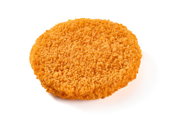 Chicken Cordon bleu with cheese in breadcrumbs, isolated on white background.