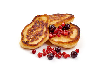 Pancakes, traditional Dutch cuisine, isolated on white background.