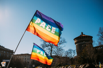 Peace flag blowing in the wind