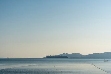 Outdoor ocean seascape and cruise ship