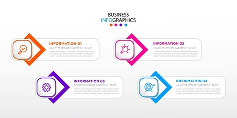 Modern colorful business process. simple elements design with 3d look and marketing icons. Eps10 Vector infographic with 4 options or steps.