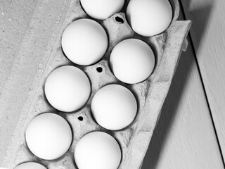 Chicken eggs in a cardboard package