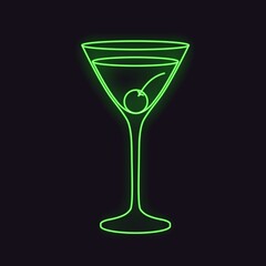 Neon alcohol cocktail. Vector illustration isolated on dark background