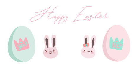 Cute cartoon style  easter egg decorated . Pastel color for easter eggs. Happy eater.