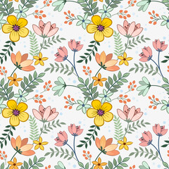 Beautiful flowers and leaf seamless pattern for fabric textile wallpaper.