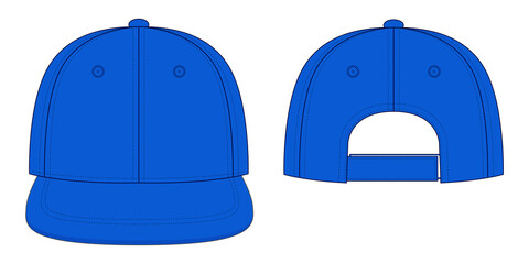 Blank Blue Hip Hop Cap With Adjustable Hook and Loop Strap Closure Template On White Background, Vector FIle