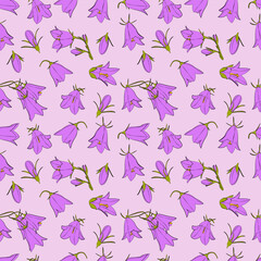 A set of seamless background with bellflowers. Vector graphics, 1000x1000.