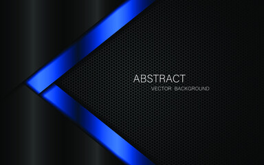 Dark steel mesh abstract background with black and blue polygon shapes, free space for design. modern technology innovation concept background
