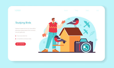 Ornithologist web banner or landing page. Professional scientist